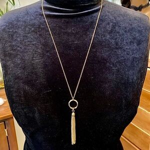 Gold-Tone Chain Necklace Open Circle Long Tassle Pendant